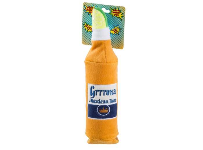 Grrrona Beer Water Bottle Crackler Toy Squeaker Dog Toy