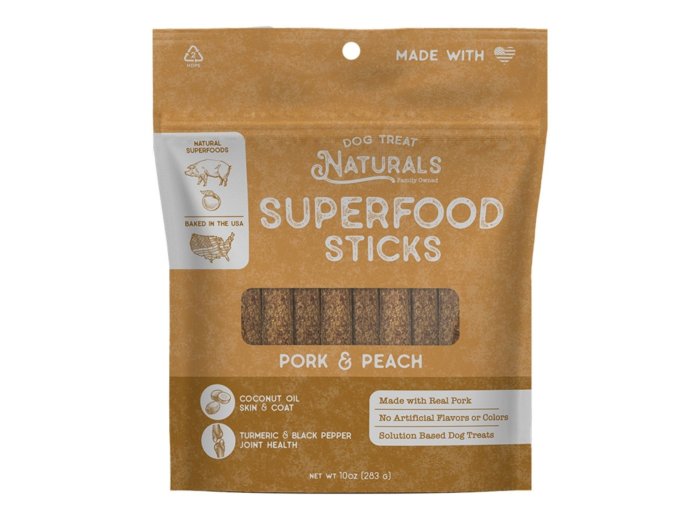 Dog Treat Naturals Dog Superfood Sticks Pork & Peach 10Oz