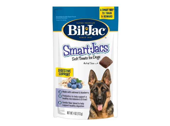 Bil-Jac Smart Jacs Digestive Support Dog Treats Oatmeal/Blueberry 4oz. (Case of 10)