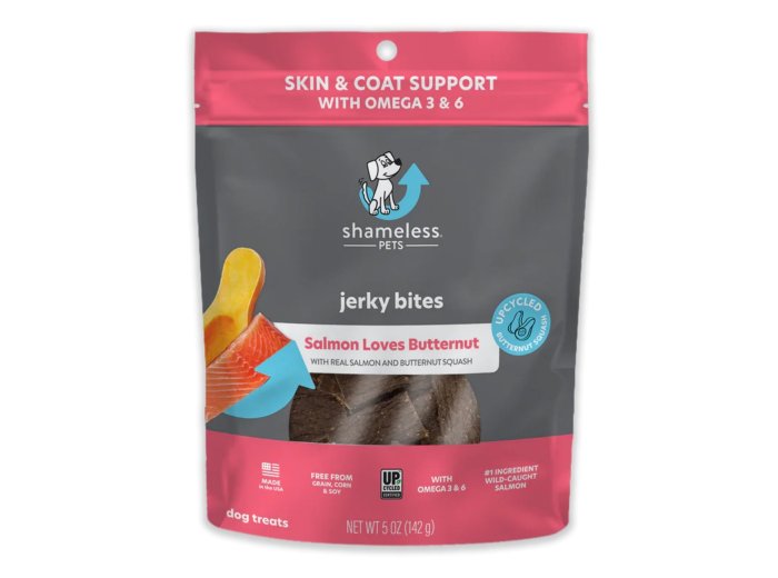 Shameless Dog Jerky Bites Salmon/Butternut 5oz.