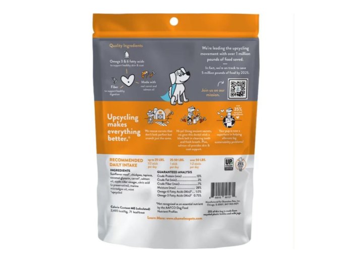 Shameless Dog Dental Sticks Carrot/Salmon 7.2oz.