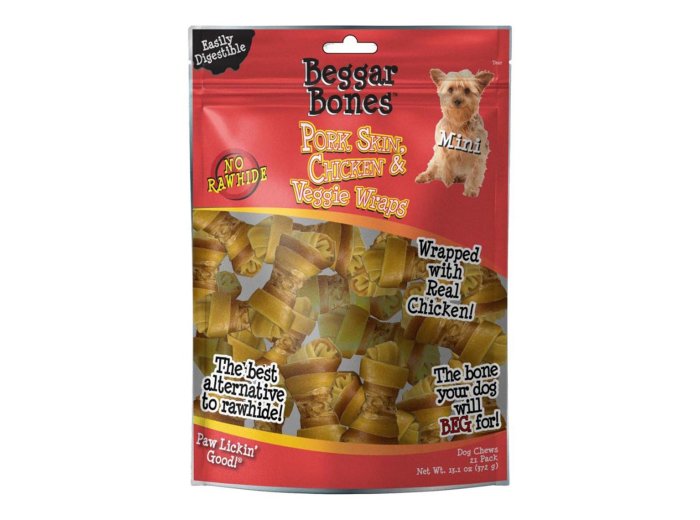 Savory Prime Beggar Bones Pork Skin, Chicken & Veggie Wraps Dog Treats 1ea/SM, 21 pk