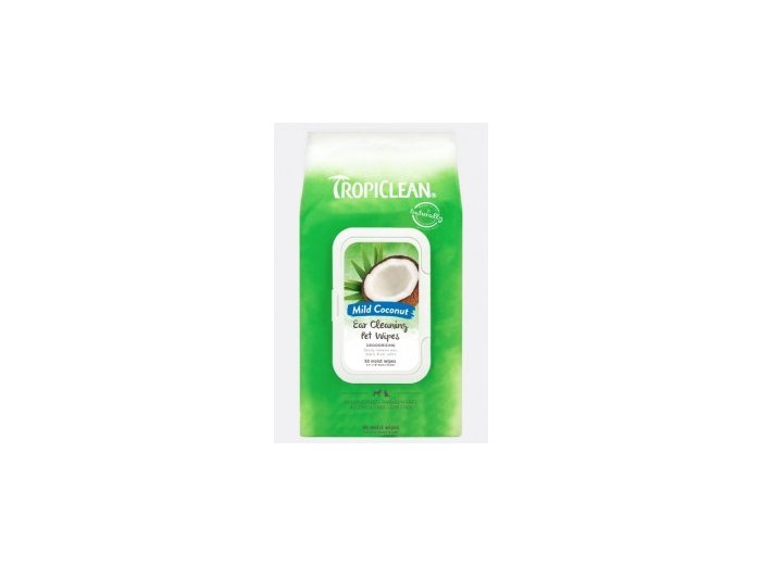 TropiClean Deordorizing Wipes - Ear Cleaning for Pets Mild Coconut 50 Count