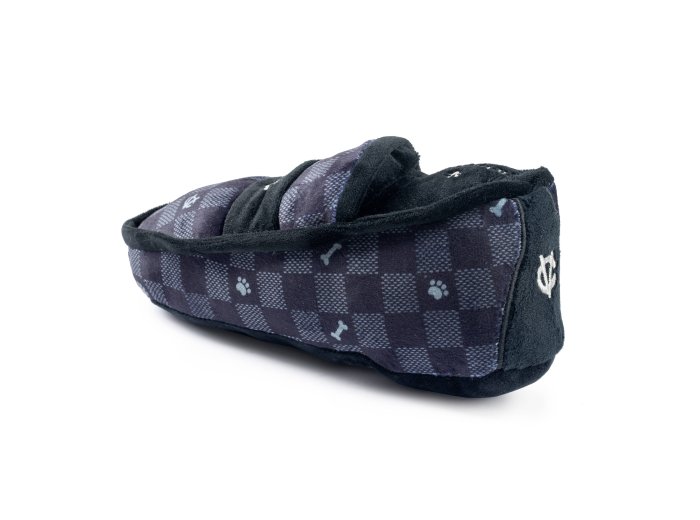Black Checker Chewy Vuiton Loafer Squeaker Dog Toy