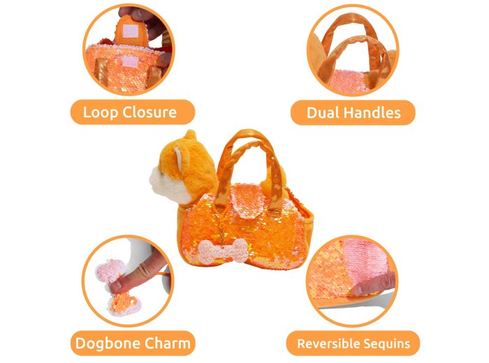Little Jupiter Pet Plush Set with Bag - Orange Shiba Inu