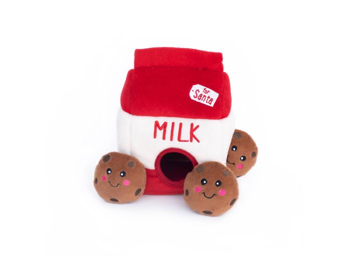 Holiday Zippy Burrow - Santa's Milk and Cookies - Christmas Dog Toy