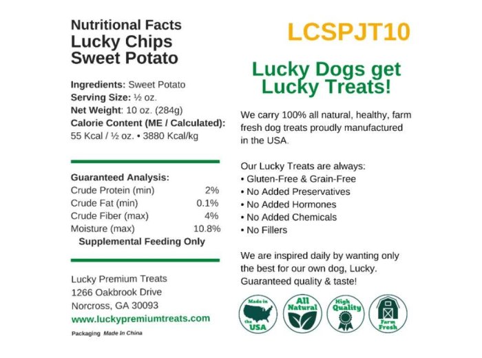 LUCKY CHIPS SWEET POTATO One (1) Pound BULK