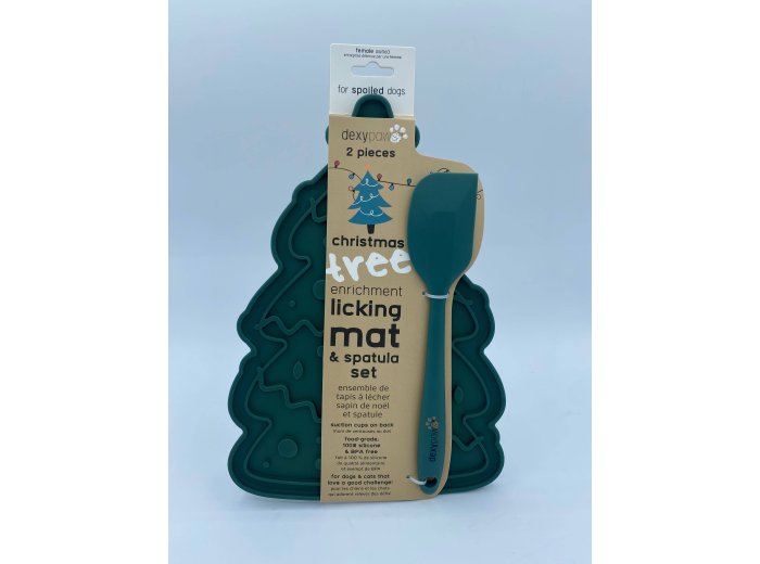 Christmas Tree Enrichment Lick Mat with Silicone Spatula