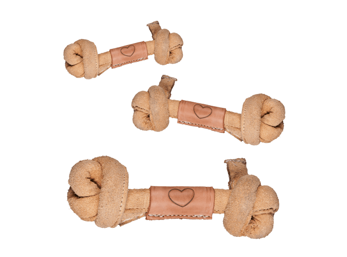 Huggle-Hide® Natural Leather Knotted Bone Dog Toy Large