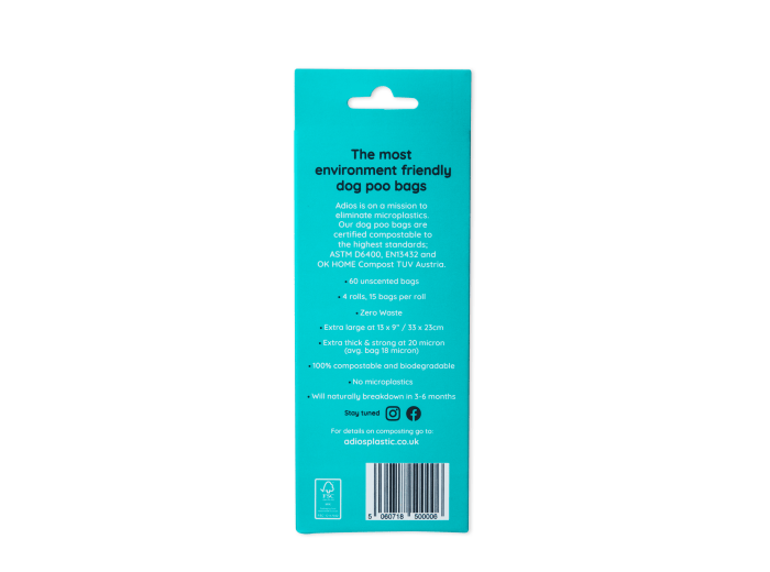 Compostable Dog Poo Bags - 4 Rolls in Rainbow (60 Bags)