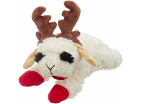 Multipet Holiday Lamb Chop With Antlers Plush Dog Toy (2 Sizes Available) Regular 10.5"