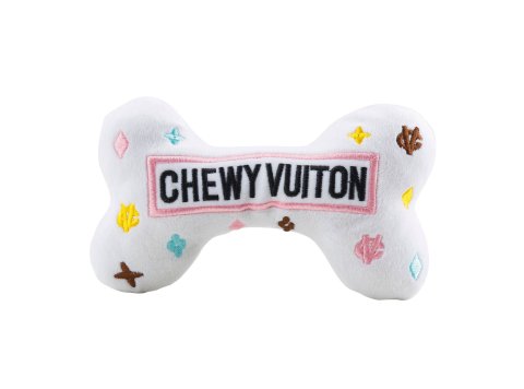 White Chewy Vuiton Bones Squeaker Dog Toy Small / Mini
