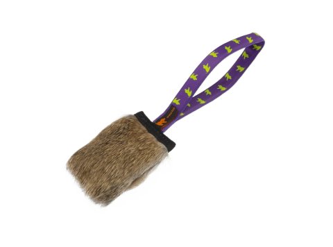 Rabbit Fur Squeaker Tug | Responsibly Sourced | Tug-E-Nuff Blue Pattern Handle