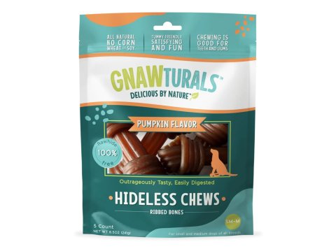 Gnawturals Hideless Chews Ribbed Bone Pumpkin Medium 5 Count