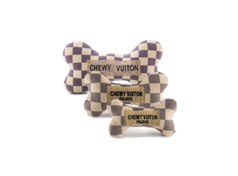 Checker Chewy Vuiton Bones Squeaker Dog Toy Large