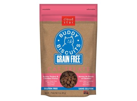 Cloud Star Grain-Free Buddy Biscuits With Savory Turkey and Cheddar Cat Treats; 3oz. Bag