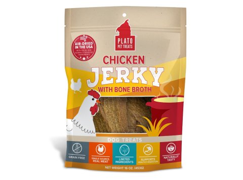 Plato Dog Jerky Chicken With Bone Broth 16oz.