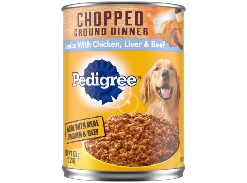 Pedigree Chopped Ground Dinner Chicken, Beef and Liver Canned Dog Food 12Ea/13.2 Oz