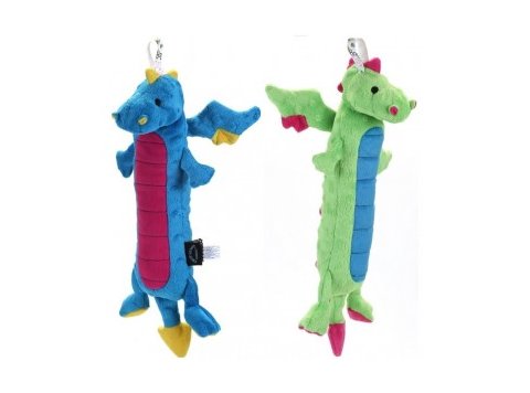 GoDog Skinny Dragon Chew Guard Squeaky Plush Dog Toy Large Green