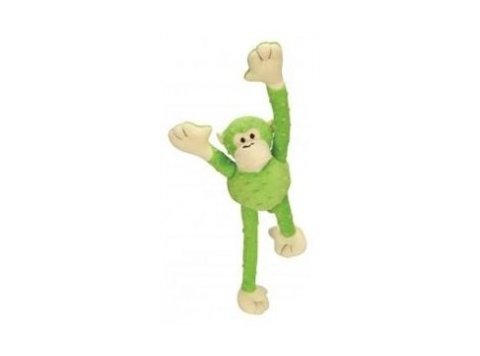 GoDog Crazy Tug - Green Monkey Chew Guard Squeaky Plush Dog Toy Large
