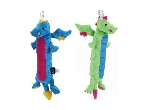 GoDog Skinny Dragon Chew Guard Squeaky Plush Dog Toy Small Green