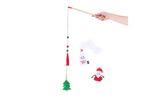 ZippyClaws Holiday ZippyStick - Santa with Cookies & Milk Christmas Cat Toy