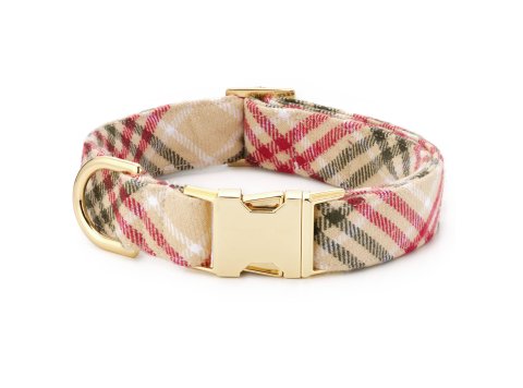 Eggnog Plaid Flannel Holiday Dog Collar XS Gold