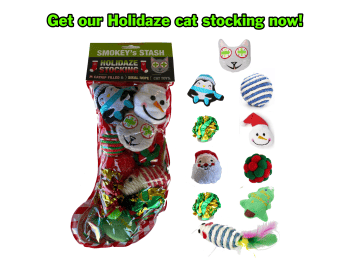 Smokey's Stash Christmas Stockings Stuffed w/12 Catnip Toys