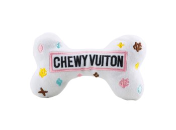 White Chewy Vuiton Bones Squeaker Dog Toy XL