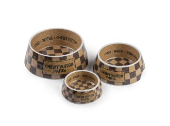 Checker Chewy Vuiton Bowl - 3 Sizes!! Dog Bowls Large