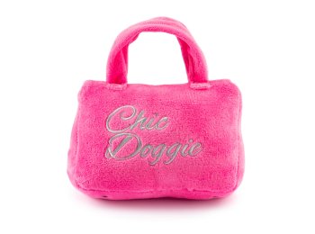 Barkin Bag - *CHIC DOGGIE* Pink w/ Scarf Squeaker Dog Toy Small / Mini