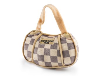 Checker Chewy Vuiton Handbag Squeaker Dog Toy Large