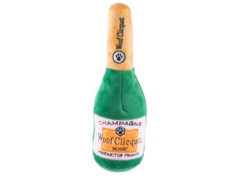 Woof Clicquot Rose' Champagne Bottle Squeaker Dog Toy Small