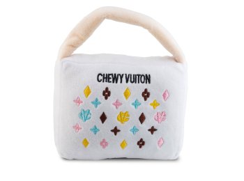 White Chewy Vuiton Purses Squeaker Dog Toy XL