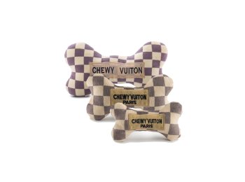 Checker Chewy Vuiton Bones Squeaker Dog Toy Small / Mini