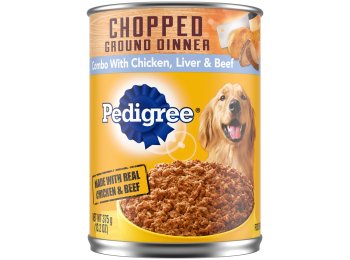 Pedigree Chopped Ground Dinner Chicken, Beef and Liver Canned Dog Food 12Ea/13.2 Oz