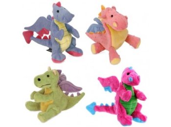 GoDog Dragon Chew Guard Squeaky Plush Dog Toy Large Periwinkle Blue