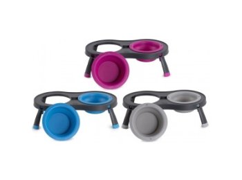 Dexas Elevated Double Feeder 1 Cup Light Grey