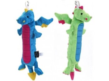 GoDog Skinny Dragon Chew Guard Squeaky Plush Dog Toy Large Green