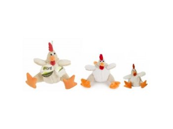 GoDog Checkers - Fat Rooster Chew Guard Squeaky Plush Dog Toy White Mini