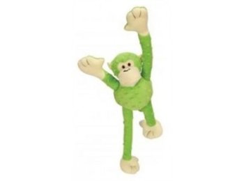 GoDog Crazy Tug - Green Monkey Chew Guard Squeaky Plush Dog Toy Large