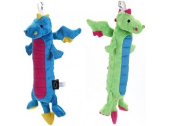 GoDog Skinny Dragon Chew Guard Squeaky Plush Dog Toy Small Green