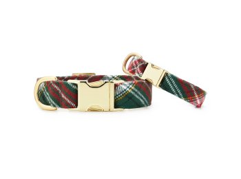Holly Jolly Flannel Holiday Dog Collar XS Gold