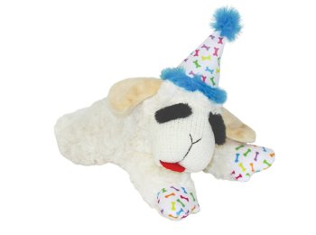 Multipet Lamb Chop w/ Birthday Hat Plush Dog Toy Blue 10.5"