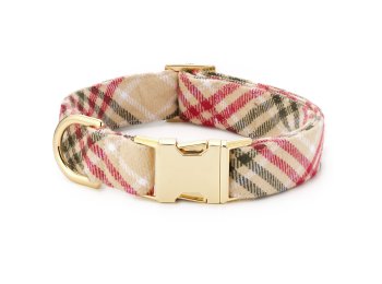 Eggnog Plaid Flannel Holiday Dog Collar XS Gold