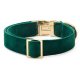 Forest Green Velvet Holiday Day Dog Collar S Gold
