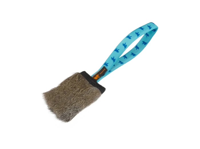 Rabbit Fur Squeaker Tug | Responsibly Sourced | Tug-E-Nuff Yellow Pattern Handle