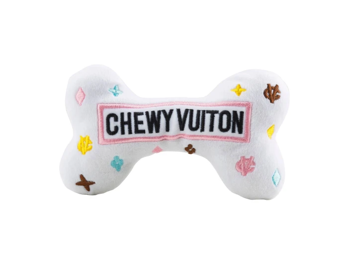 White Chewy Vuiton Bones Squeaker Dog Toy XL