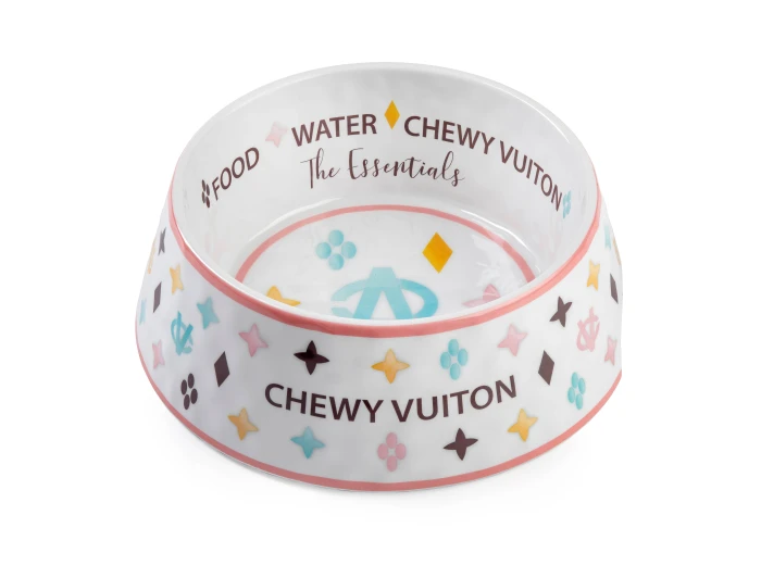 White Chewy Vuiton Dog Bowl - 3 Sizes!! Dog Food Bowl Large