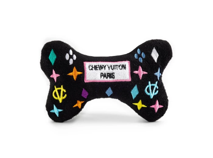 Black Monogram Chewy Vuiton Bone Squeaker Dog Toy XL